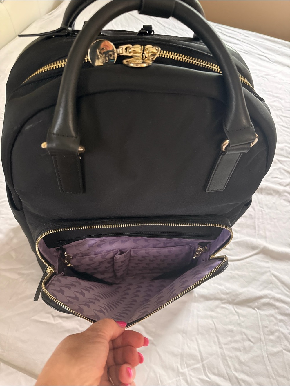Lo & Sons Black Nylon Backpack with Gold Hardware - Picture 5 of 6